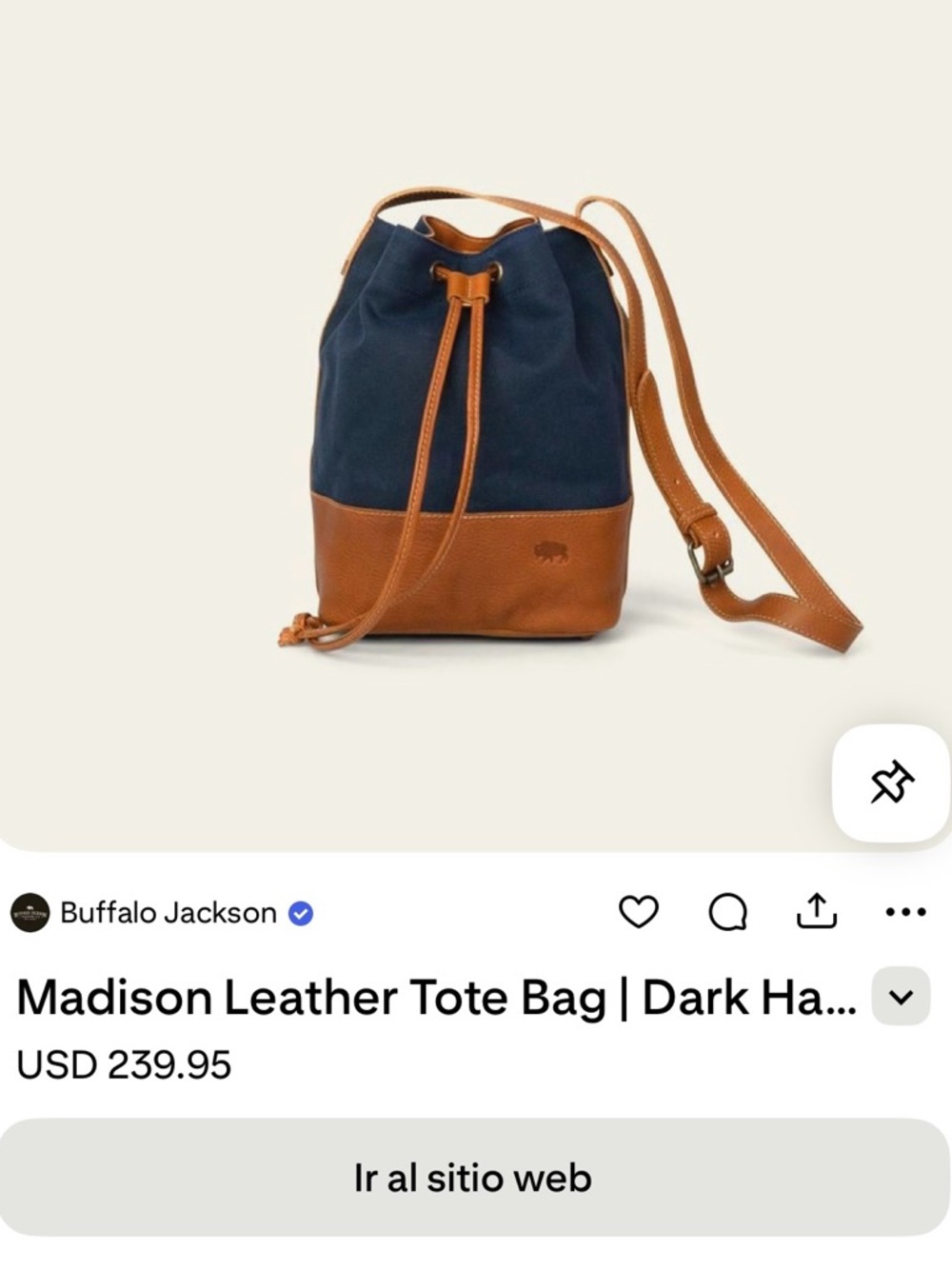Navy and Brown Leather Drawstring Shoulder Bag